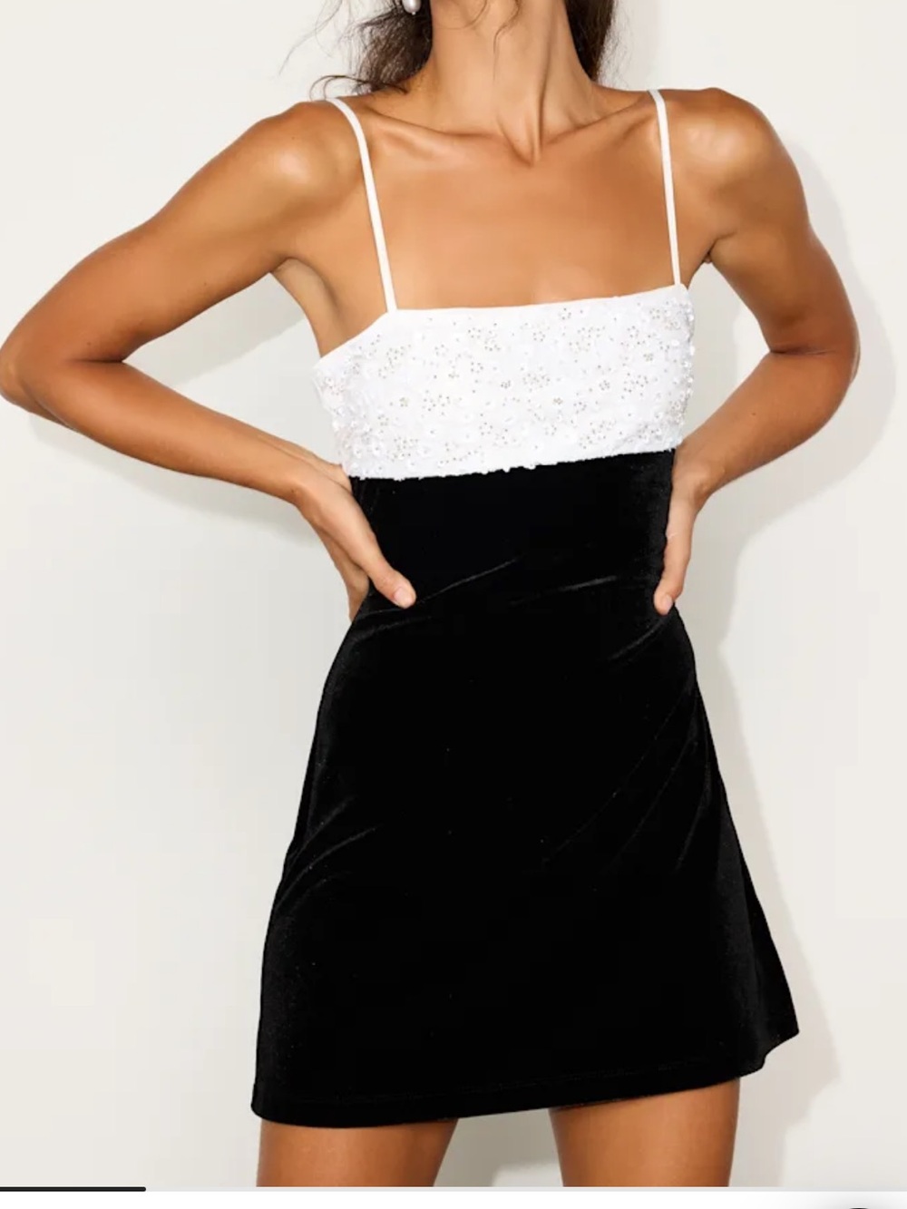 Lulus Caddison Black And White Velvet Sequin Mini Dress - Size L